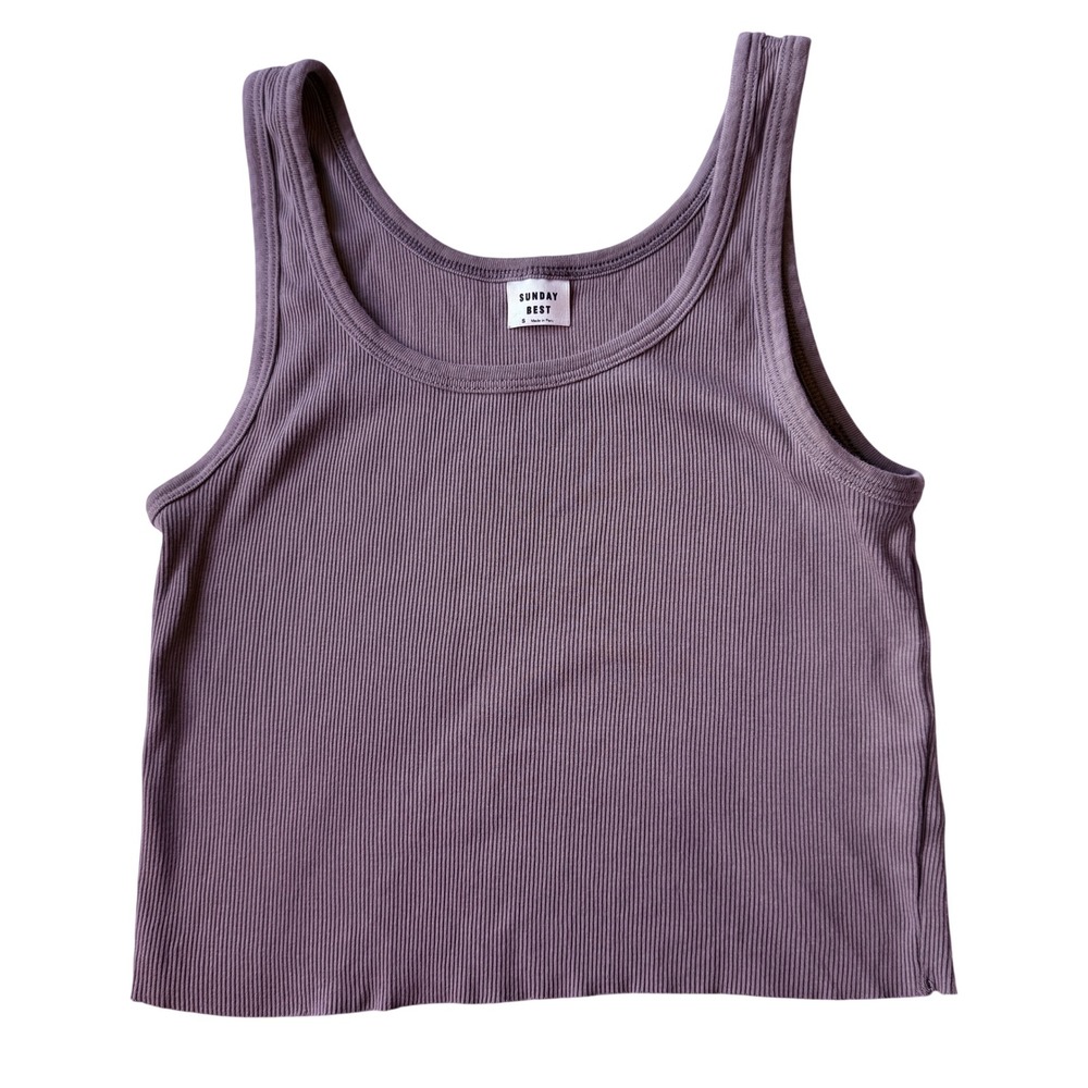Aritzia Sunday Best Venti Tank Top Womens S Brown Taupe Ribbed Scoop Neck